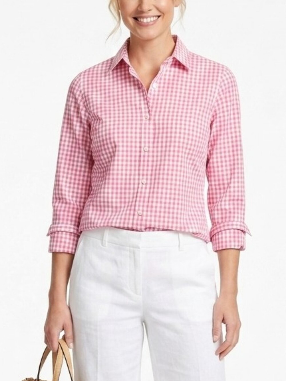 Brooks Brothers Women's Pink & White Gingham Button-Down Shirt Non-Iron Cotton